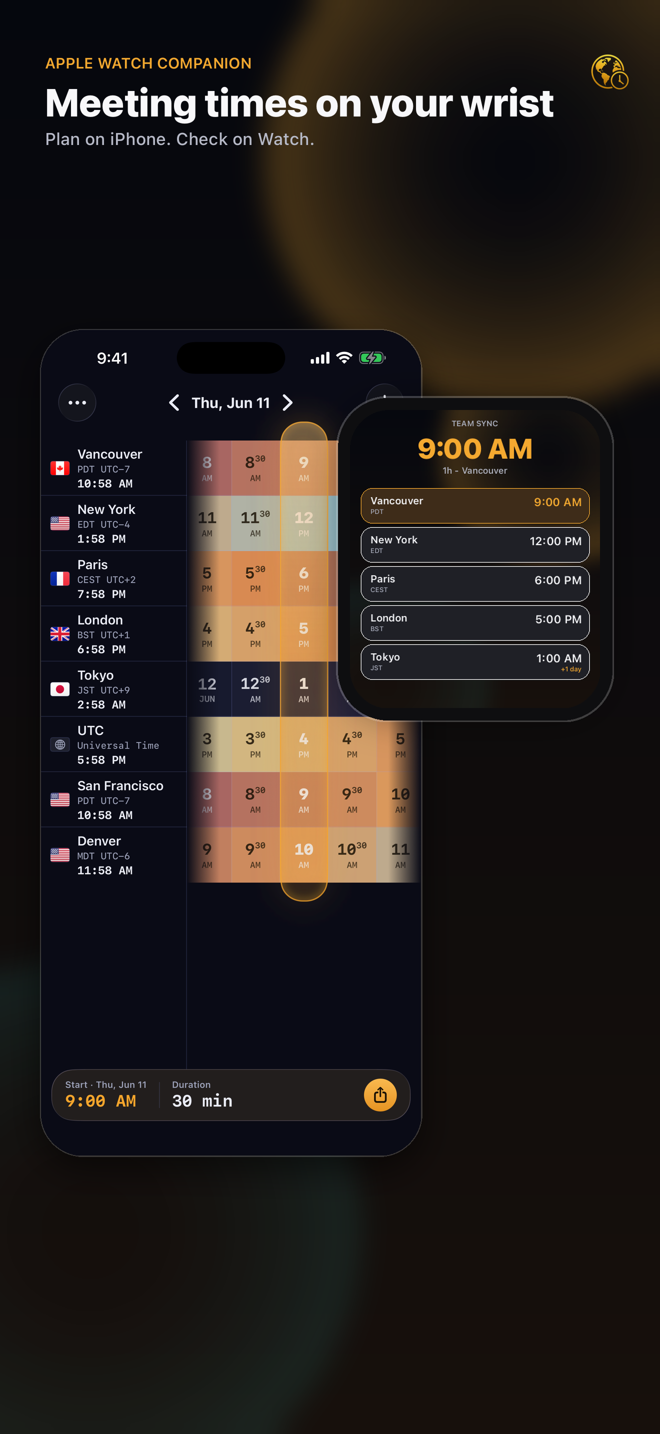 Apple Watch companion beside iPhone scheduler