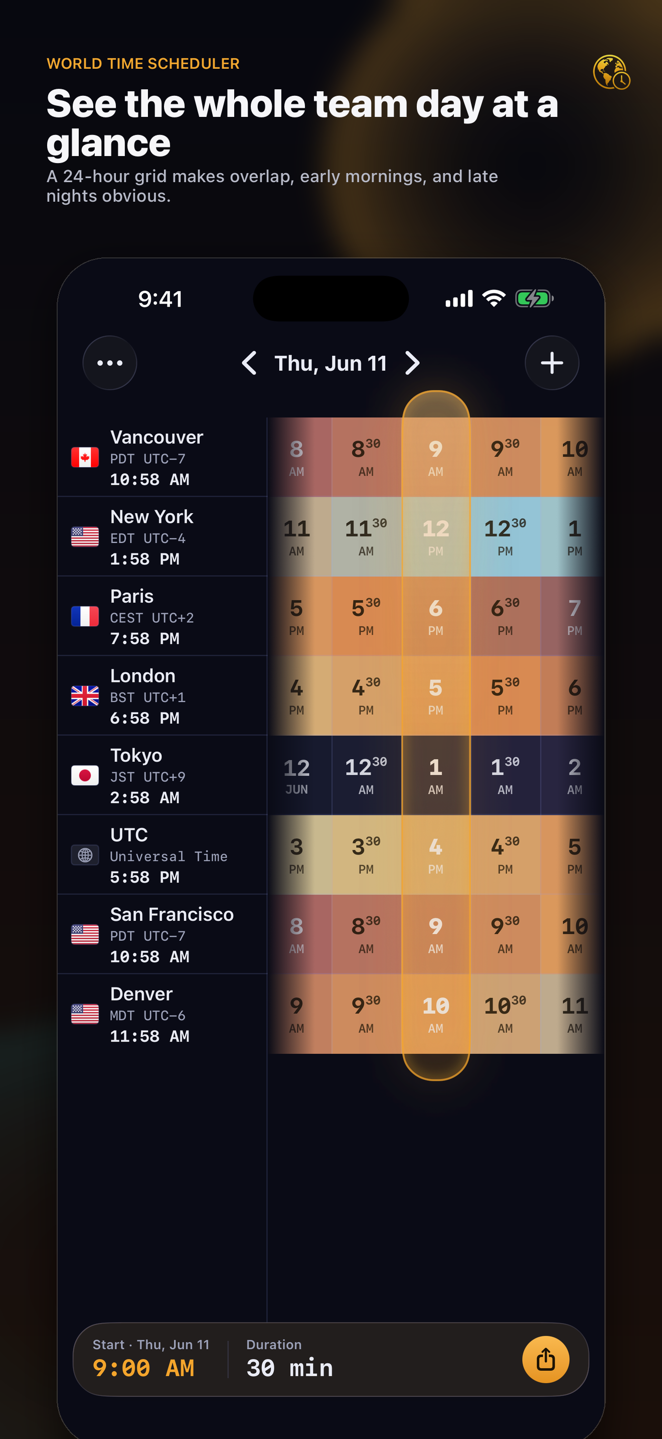 24-hour world time scheduler grid screenshot